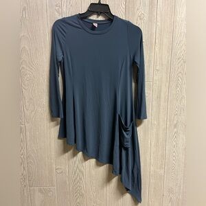 IC Collection Asymmetrical Hem Tunic Slate Blue Draped Pocket Stretchy Size XS
